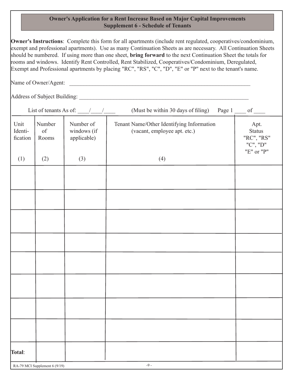 Form RA-79 MCI Owners Application for Rent Increase Based on Major Capital Improvements - New York, Page 9
