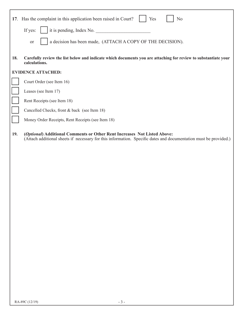 Form RA-89C Tenants Complaint of Rent and / or Other Specific Overcharges in Rent Controlled Apartments - New York, Page 5