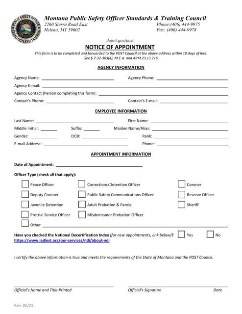 Notice of Appointment - Montana Download Pdf