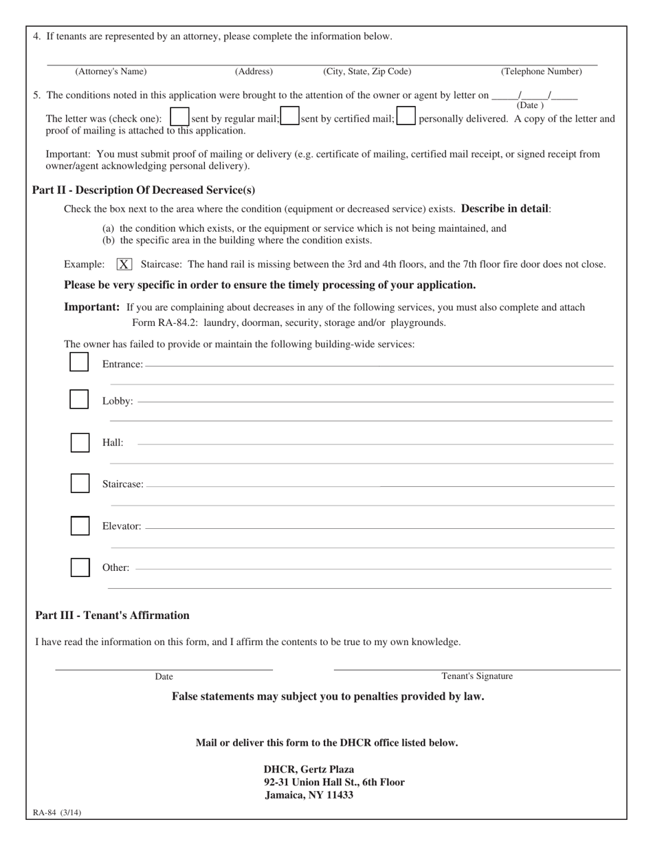 Form RA-84 - Fill Out, Sign Online and Download Fillable PDF, New York ...