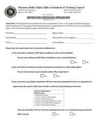 Document preview: Instructor Certificate Application - Montana