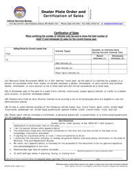 Form MV35P Dealer Plate Order and Certification of Sales - Montana, Page 2