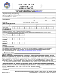 Form MV8 Application for Personalized License Plates - Montana