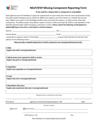 Document preview: Nslp/Sfsp Missing Component Reporting Form - North Dakota