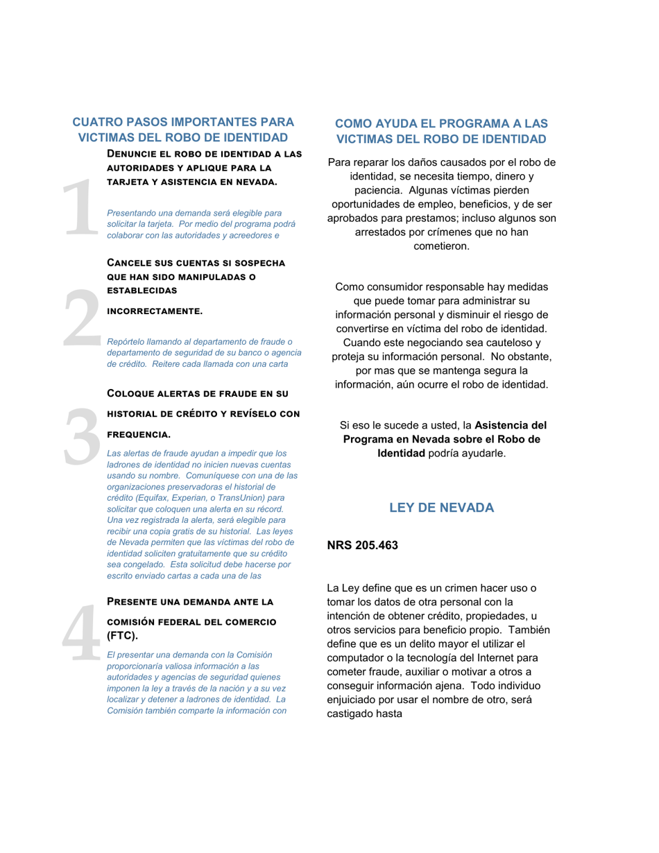 Solicitud Al Programa Por Robo De Identidad - Nevada (Spanish), Page 2