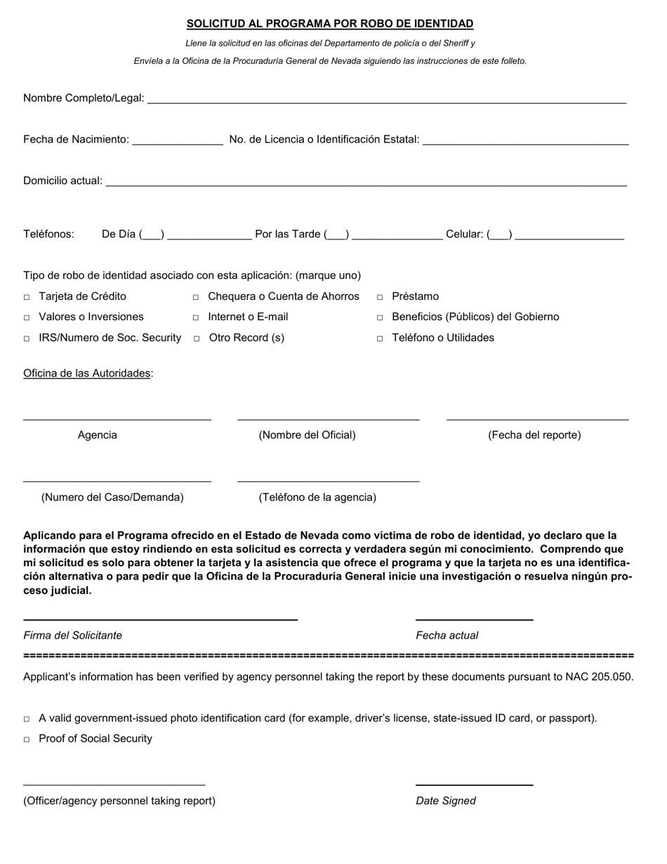 Solicitud Al Programa Por Robo De Identidad - Nevada (Spanish), Page 4