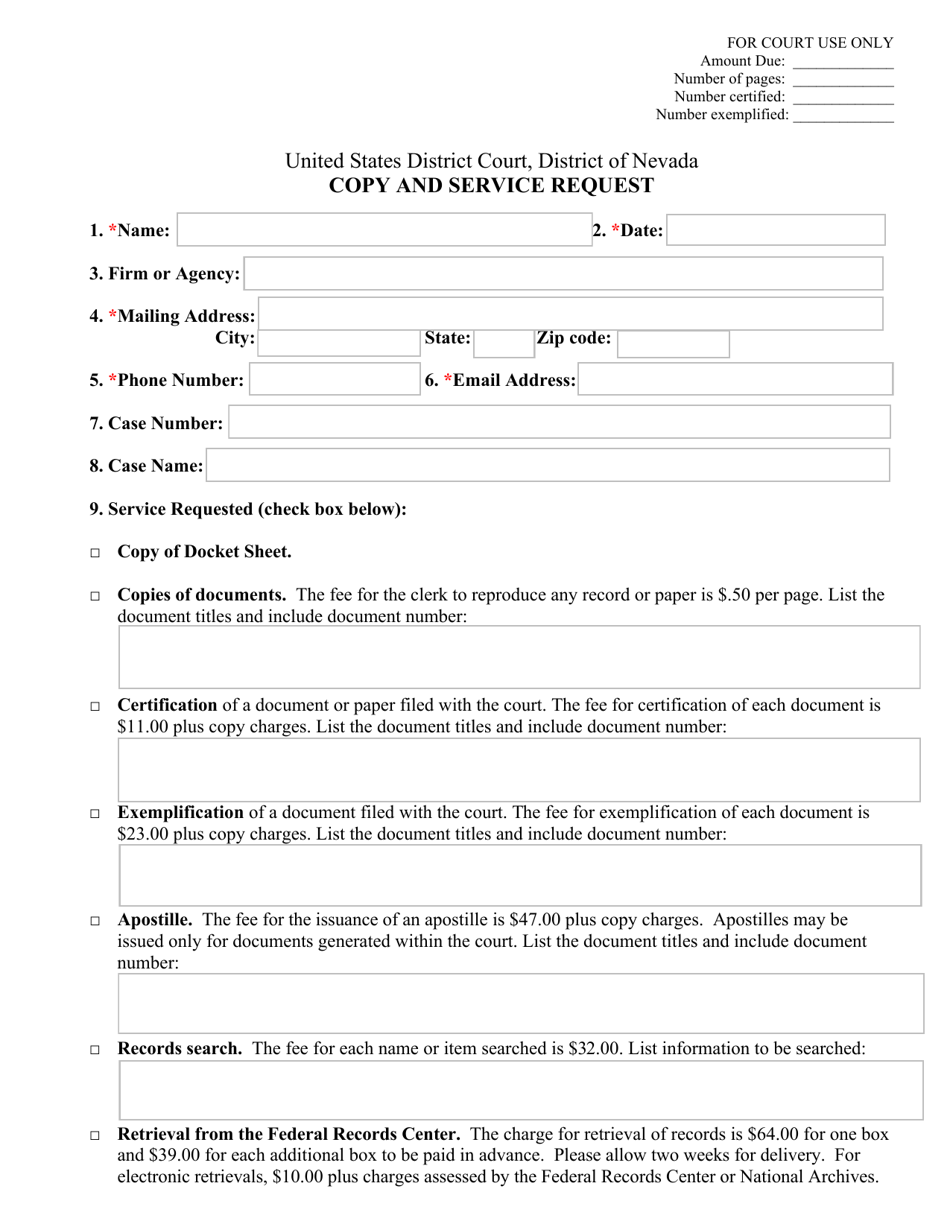 Copy and Service Request - Nevada, Page 1