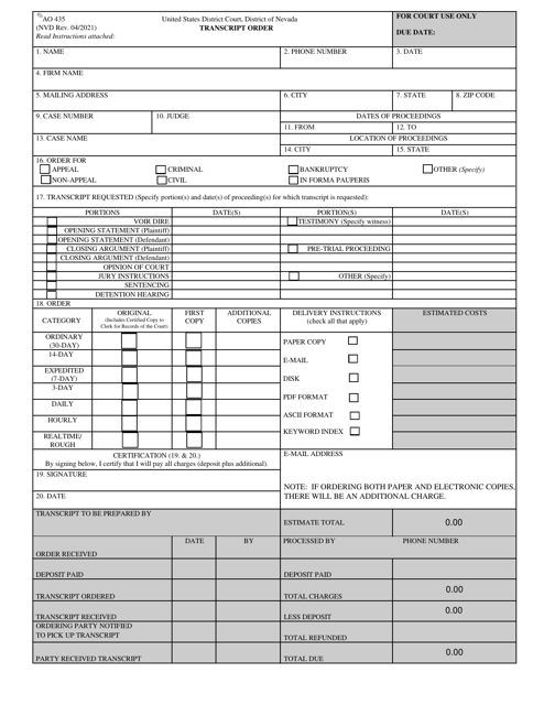 Form AO435  Printable Pdf