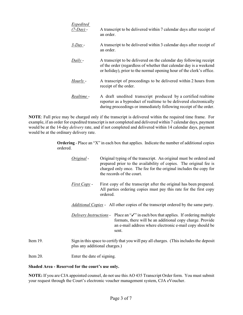 Form AO435 Transcript Order - Nevada, Page 3