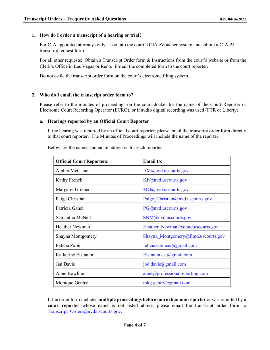 Form AO435 Transcript Order - Nevada, Page 4