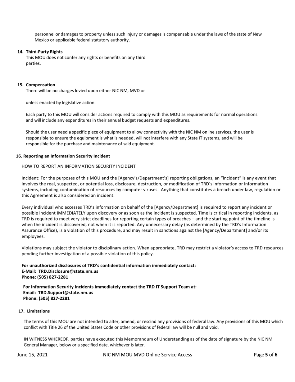 Memorandum of Understanding - New Mexico, Page 5