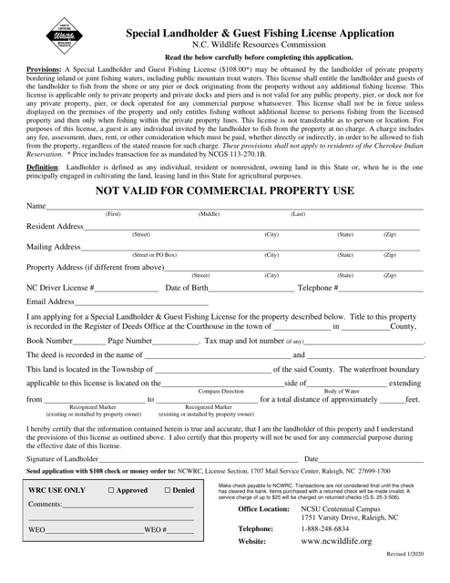 Special Landholder &amp; Guest Fishing License Application - North Carolina