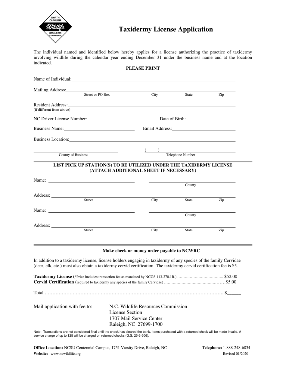 Taxidermy License Application - North Carolina, Page 1