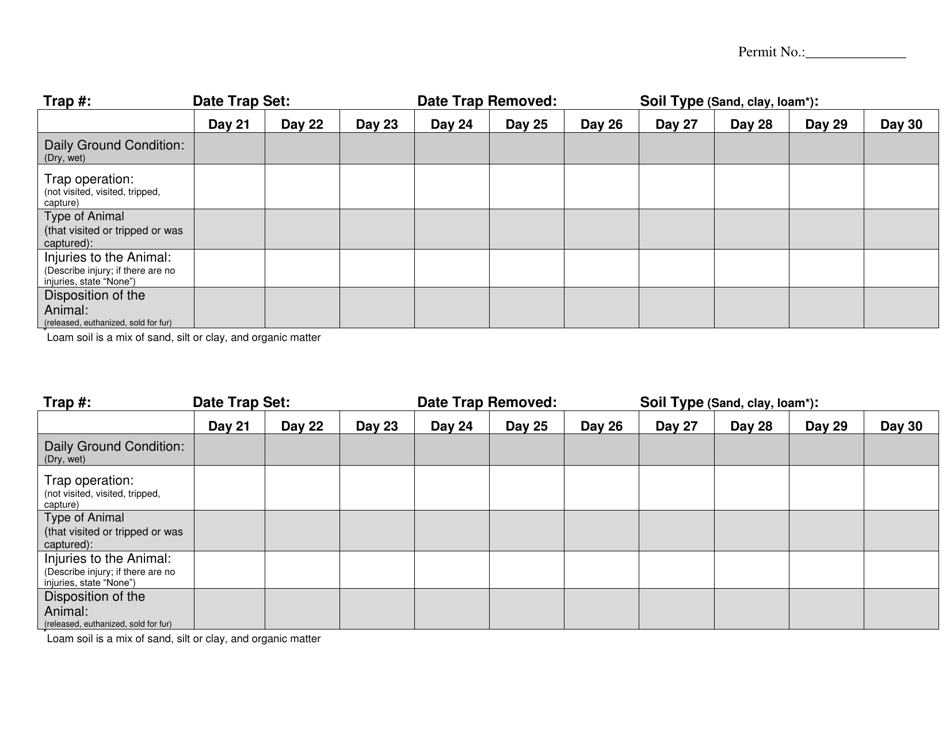 Collarum Report  Extra Trap Days Form (Day 21-day 30) - North Carolina, Page 2