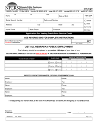 Form NPERS2100 Application for Vesting Credit/Prior Service Credit - Nebraska