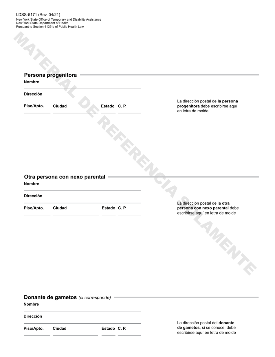 Formulario LDSS-5171 Reconocimiento De Filiacion - New York (Spanish), Page 6