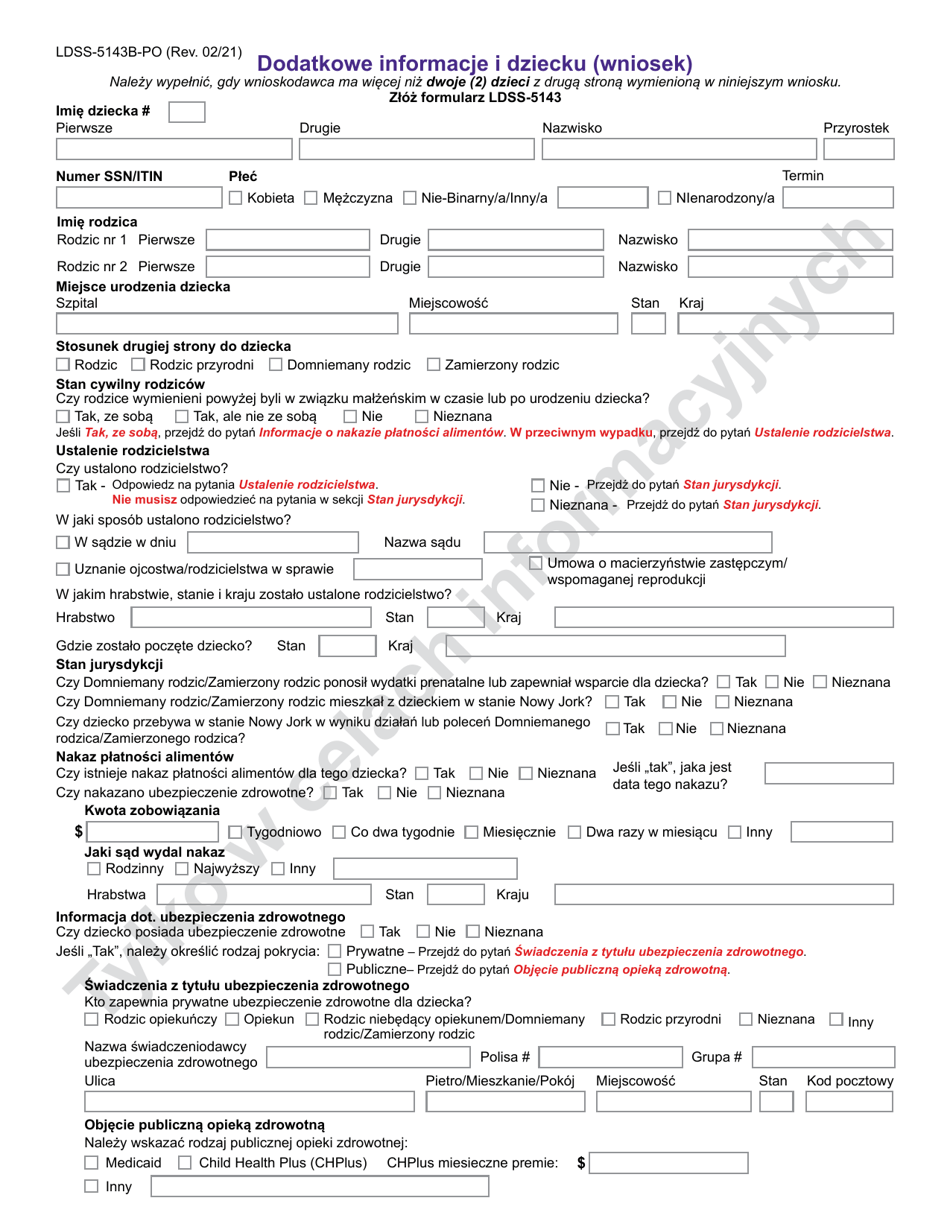Form LDSS-5143B Additional Child Information (Application) - New York (Polish), Page 1