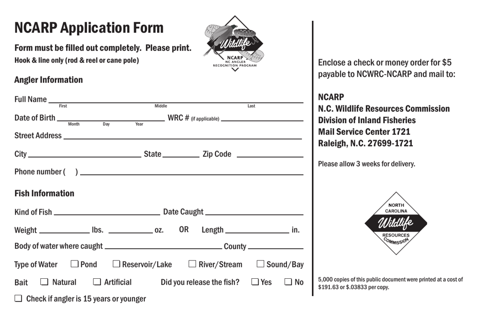 Ncarp Application Form - North Carolina