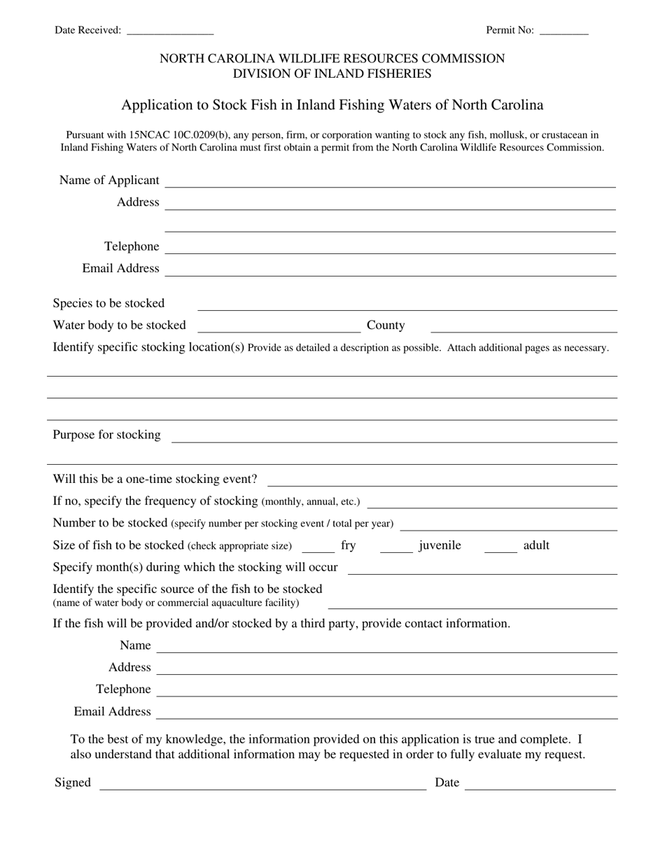 Application to Stock Fish in Inland Fishing Waters of North Carolina - North Carolina, Page 1