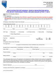 Form OHV001B Application for Off-Highway Vehicle Registration Decal for an OHV Purchased From a Nevada Dealer After 7/1/2012 - Nevada, Page 2