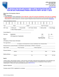 Form OHV001C Application for Off-Highway Vehicle Registration Decal for an OHV Purchased From a Private Party After 7/1/2012 - Nevada, Page 2