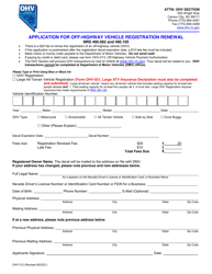 Document preview: Form OHV012 Application for Off-Highway Vehicle Registration Renewal - Nevada