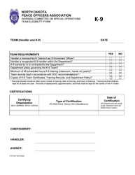 Form K-9 &quot;Working Committee on Special Operations Team Eligibility Form&quot; - North Dakota
