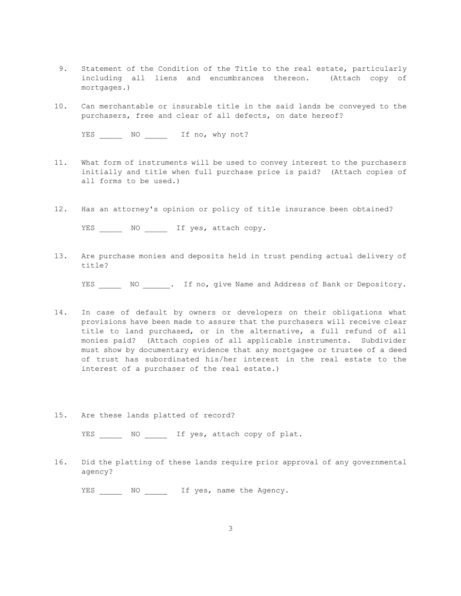 Application for Registration to Sell Subdivided Land - Nebraska, Page 3