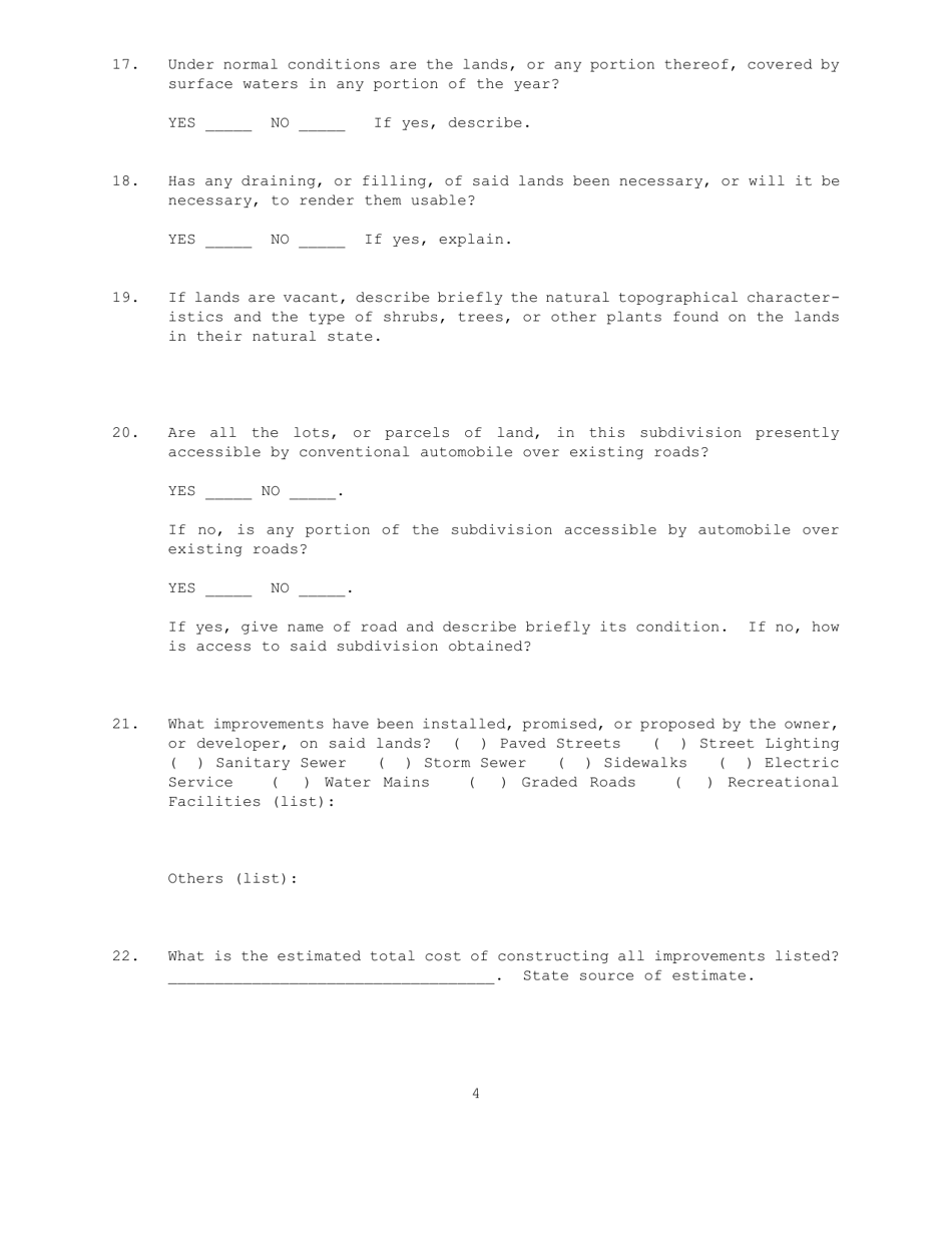 Application for Registration to Sell Subdivided Land - Nebraska, Page 4
