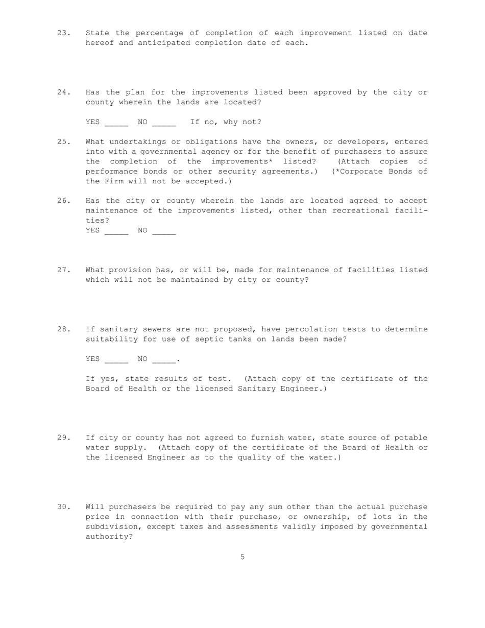 Application for Registration to Sell Subdivided Land - Nebraska, Page 5