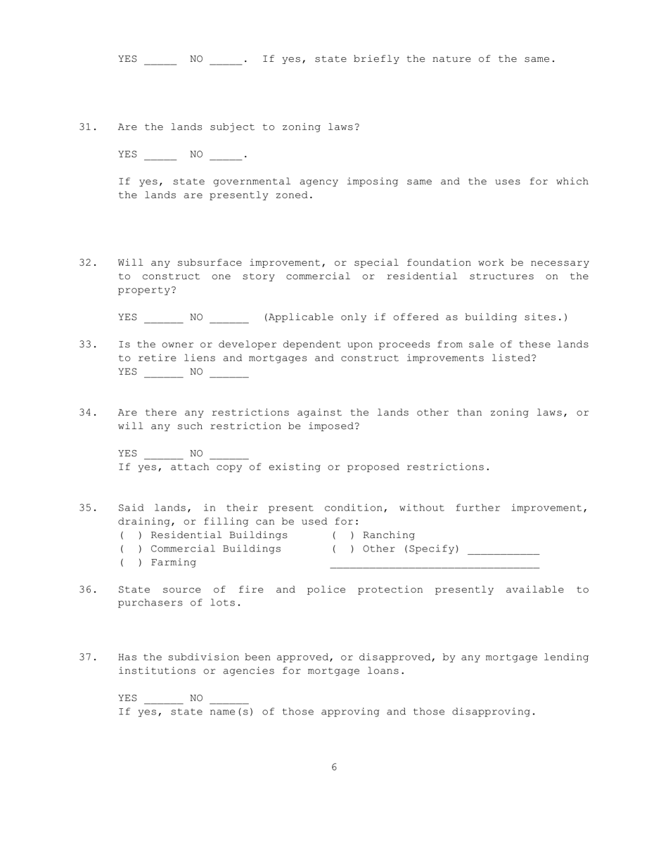 Application for Registration to Sell Subdivided Land - Nebraska, Page 6