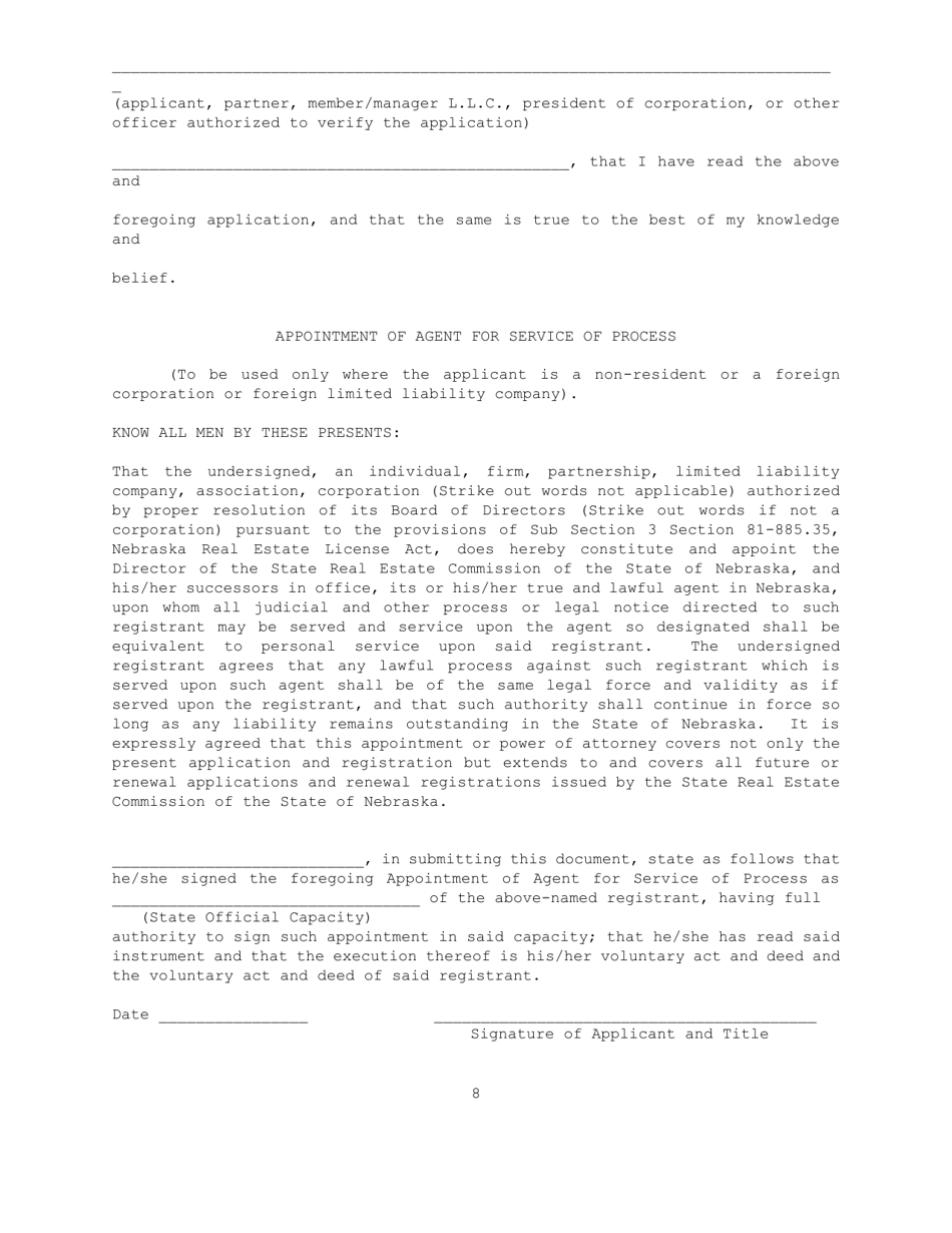 Application for Registration to Sell Subdivided Land - Nebraska, Page 8