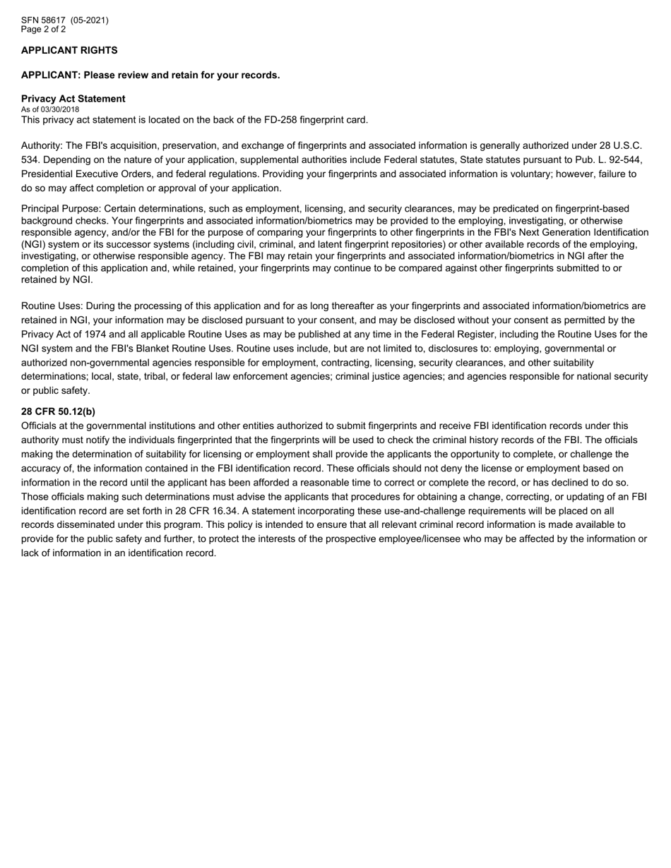 Form SFN58617 Criminal History Record Check Request for North Dakota Public Schools - North Dakota, Page 2