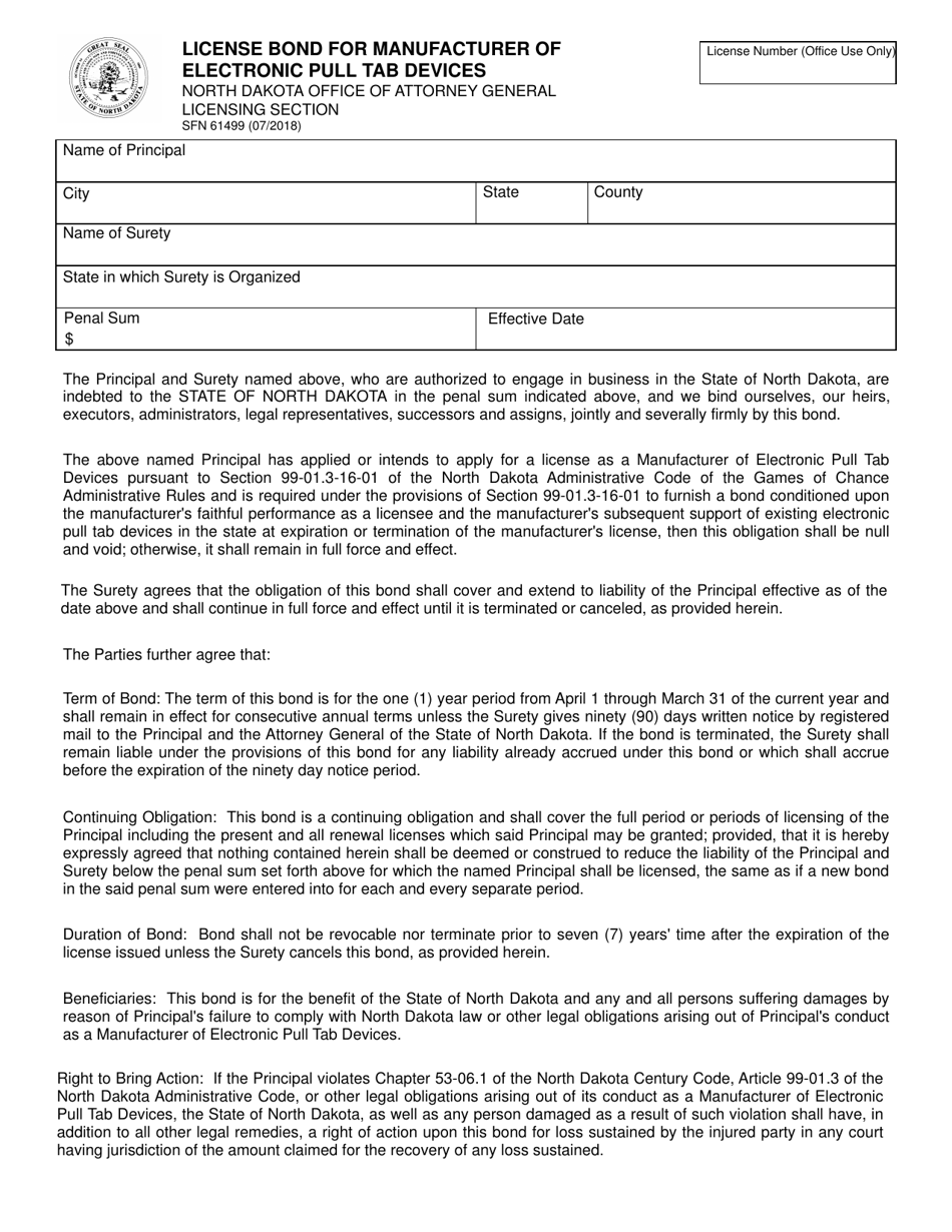 Form SFN61499 Download Fillable PDF or Fill Online License Bond for