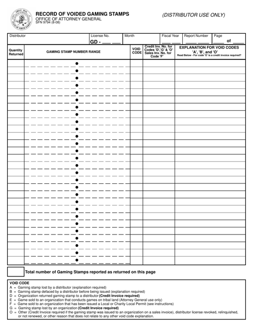 Form SFN9794  Printable Pdf