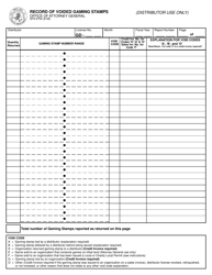 Form SFN9794 Record of Voided Gaming Stamps - North Dakota