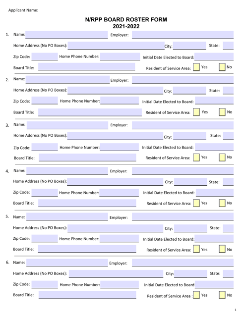 N / Rpp Board Roster Form - New York Download Pdf