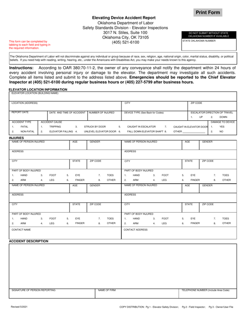 Elevating Device Accident Report - Oklahoma Download Pdf