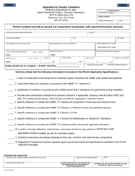 &quot;Application for Elevator Installation&quot; - Oklahoma