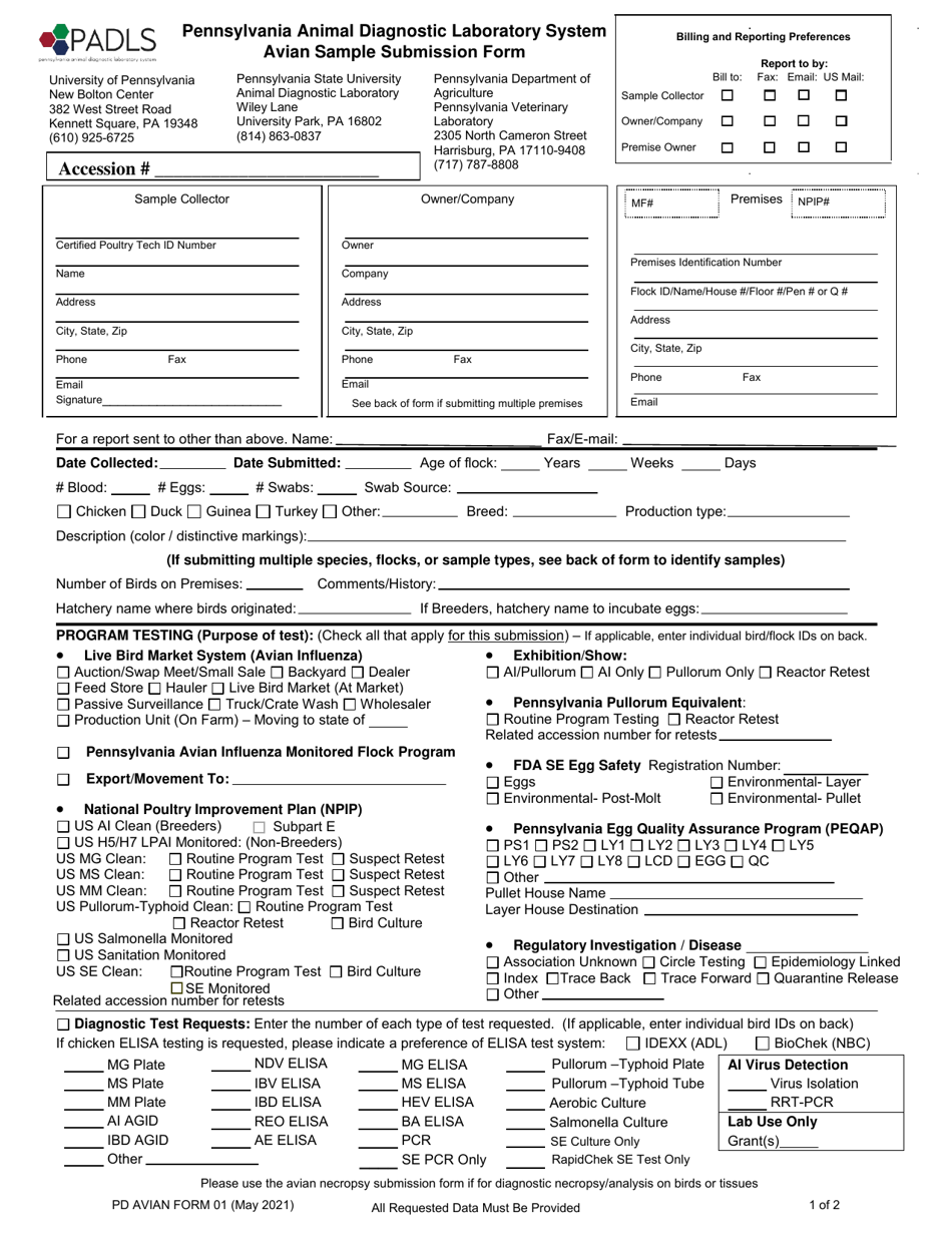 PD AVIAN Form 01 - Fill Out, Sign Online and Download Fillable PDF ...