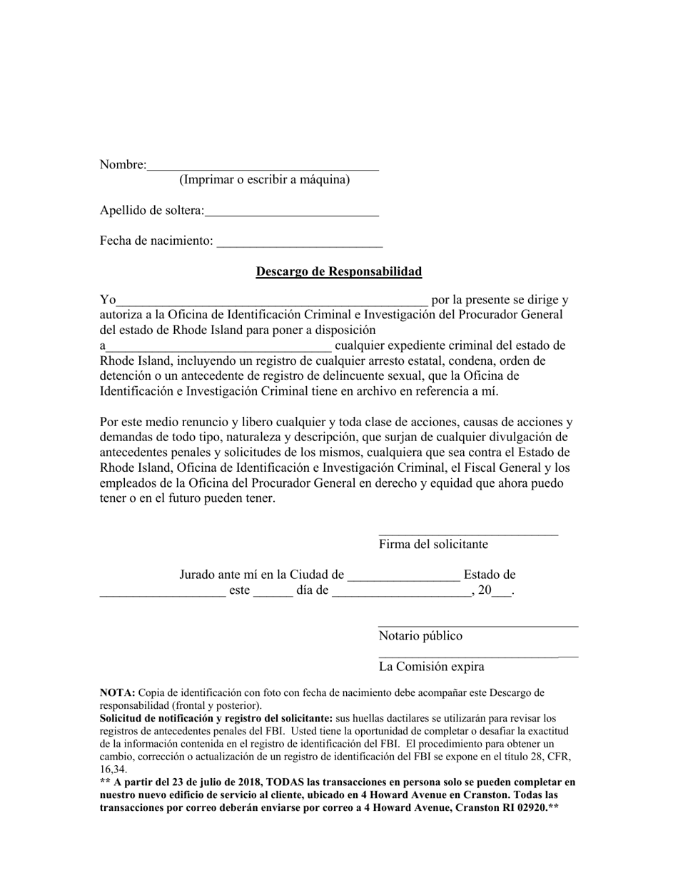 Descargo De Responsabilidad - Rhode Island (Spanish), Page 1