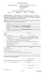 Form DNR-744-4006 Application for Examination - Mine Electrician - Ohio