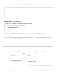 Form DNR-744-4015 Temporary Foreman Request (Underground) - Ohio, Page 2