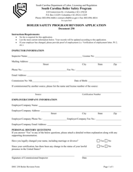 Form DOC250 Boiler Safety Program Revision Application - South Carolina