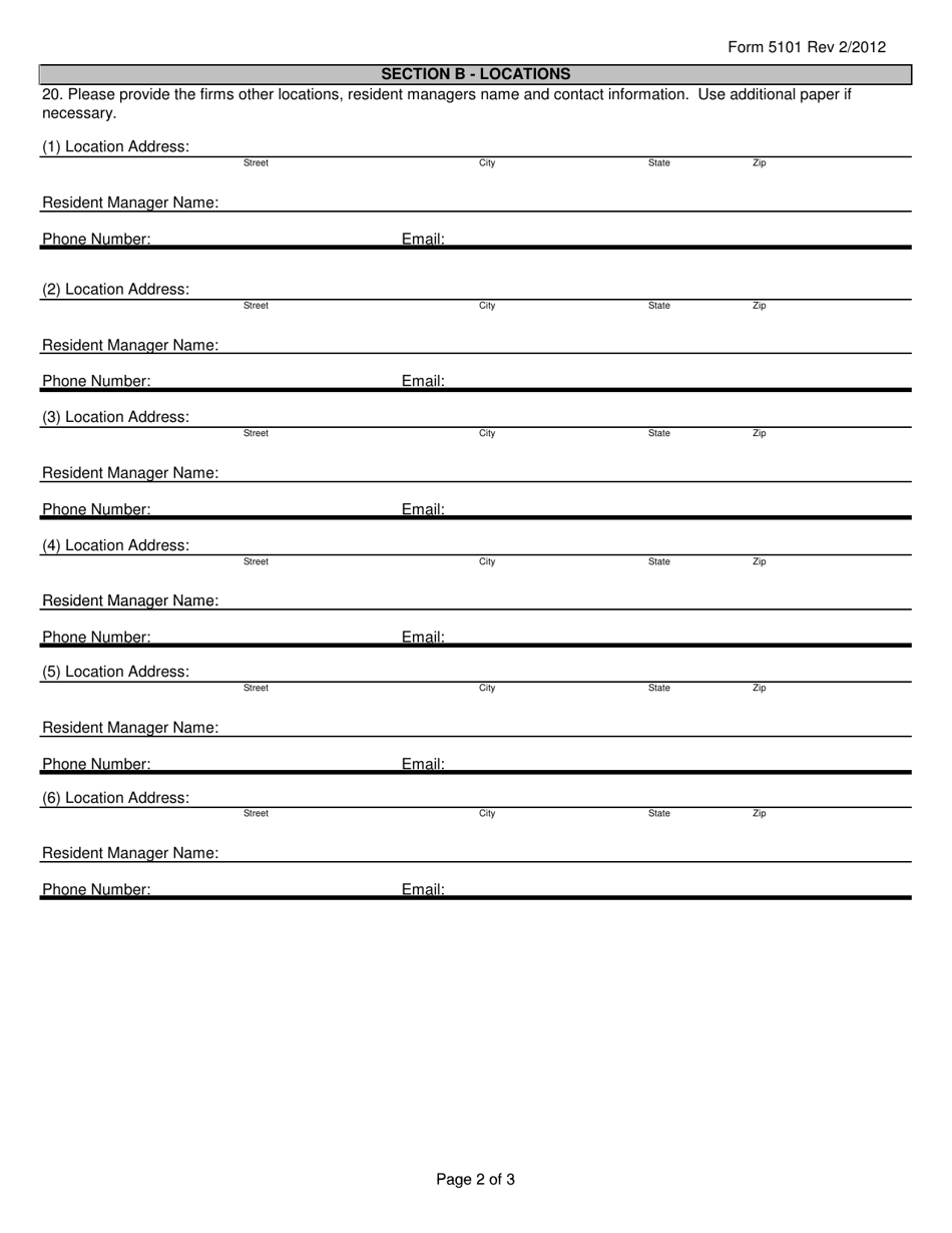 Form 5101 Initial Out-of-State Firm Registration - South Carolina, Page 2