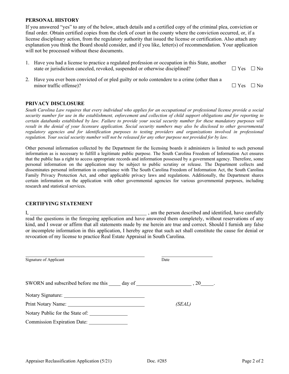 Form DOC285 - Fill Out, Sign Online and Download Fillable PDF, South ...