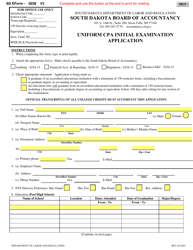 SD Form 0038 (BOA2) Uniform CPA Initial Examination Application - South Dakota