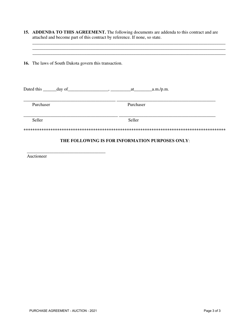 Real Estate Auction Purchase Agreement - South Dakota, Page 3