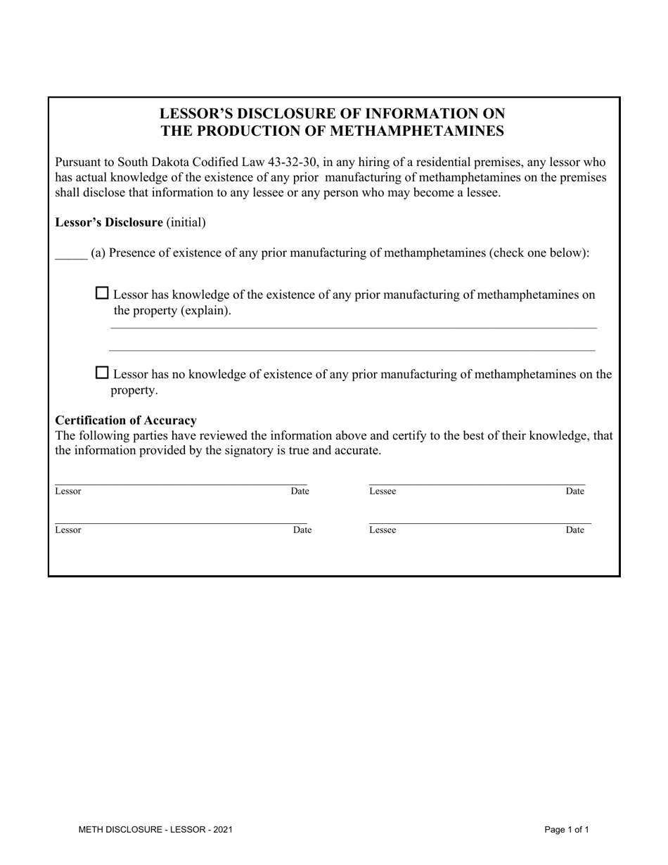 Lessors Disclosure of Information on the Production of Methamphetamines - South Dakota, Page 1