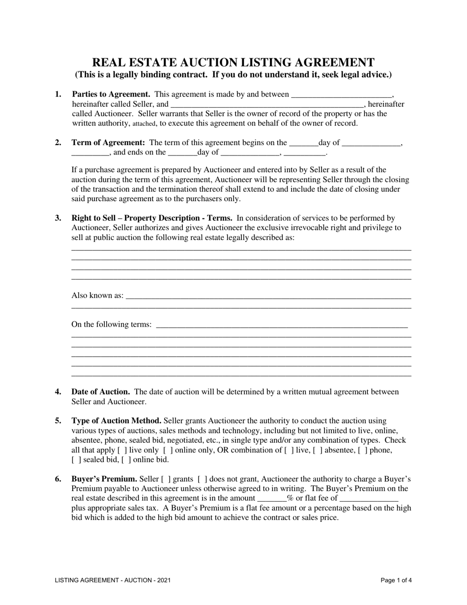 South Dakota Real Estate Auction Listing Agreement Fill Out, Sign